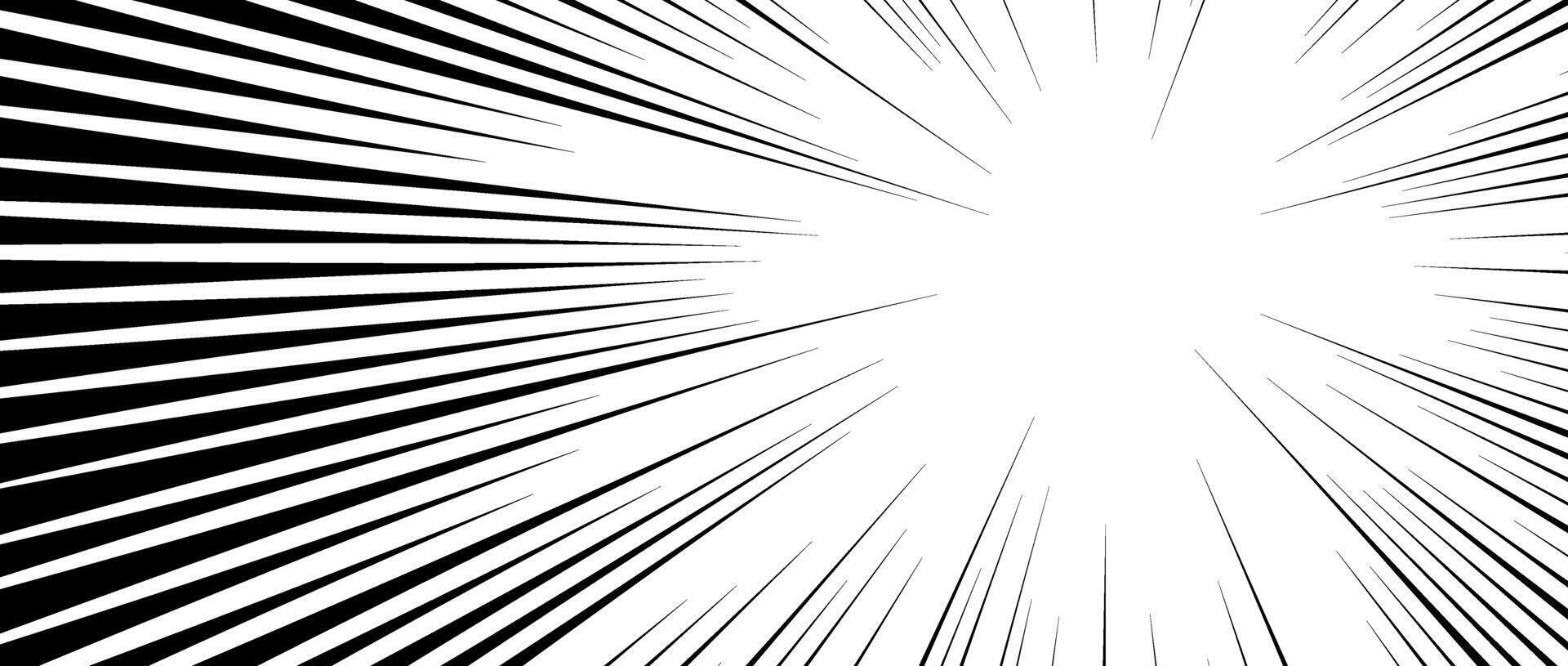 Diagonal speed lines background. Comic book explosion wallpaper. Abstract black and white radial line frame design. Manga or anime cartoon sunburst. Pop art light beams or rays effect. vector