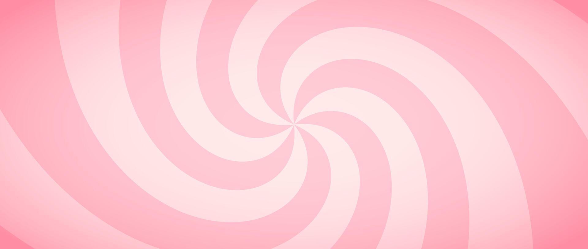 Candy color sunburst wallpaper. Abstract pink cream sunbeams design background. Spinning lines for template, banner, poster, flyer. Sweet rotating cartoon swirl or whirlpool. Warped backdrop vector