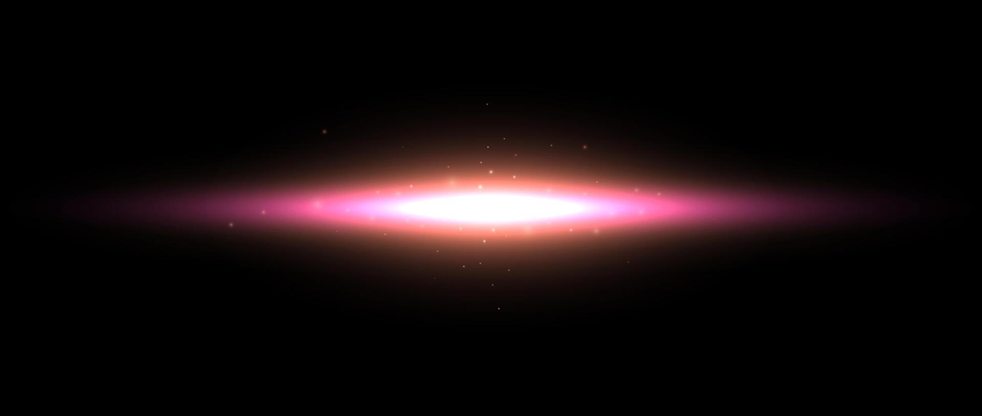 Neon shine effect. Pink light solar light glare concept. Abstract glowing streak element in dark space. Glow with sparks illustration. Design shape for poster, banner, cover, brochure, booklet vector