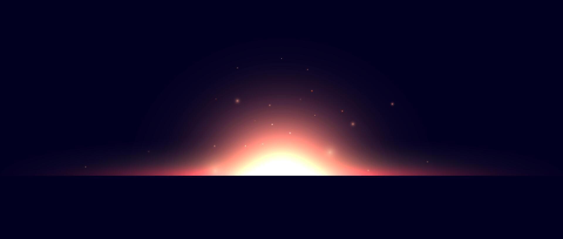 Planet horizon shine effect. Red orange solar light glare concept. Abstract glowing halo in dark space. Sun eclipse with sparks illustration. Design for poster, banner, cover, brochure, booklet vector
