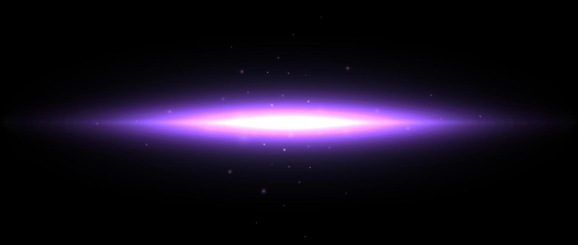 Neon shine effect. Purple light solar light glare concept. Abstract glowing element in dark space. Glow with sparks illustration. Design shape for poster, banner, cover, brochure, booklet vector