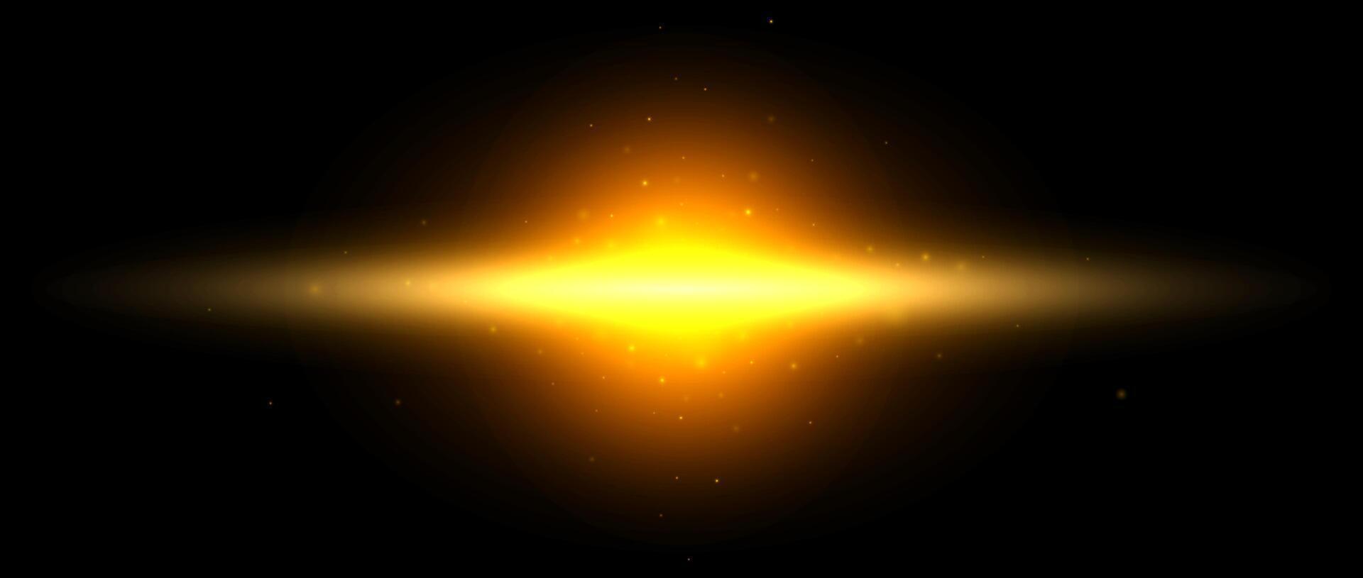 Planet shine effect. Red yellow solar light glare concept. Abstract glowing element in dark space. Sun with sparks illustration. Golden design shape for poster, banner, cover, brochure, booklet vector