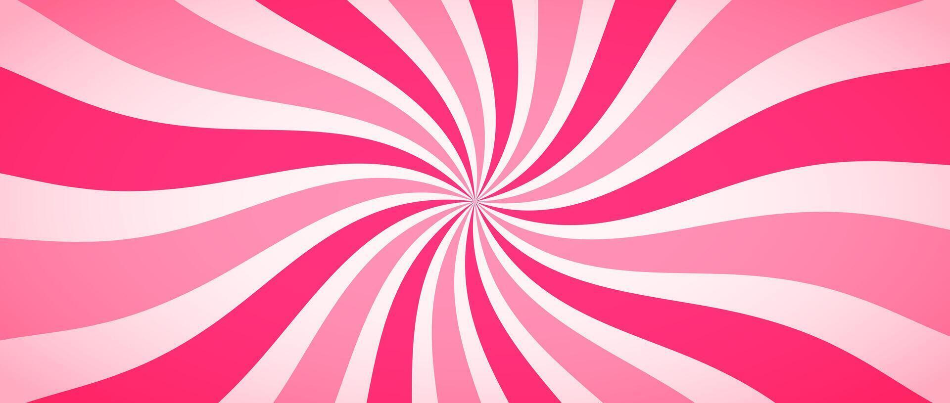 Candy color sunburst background. Abstract pink sunbeams design wallpaper. Colorful spinning lines for template, banner, poster, flyer. Sweet cartoon swirl or whirlpool. vector