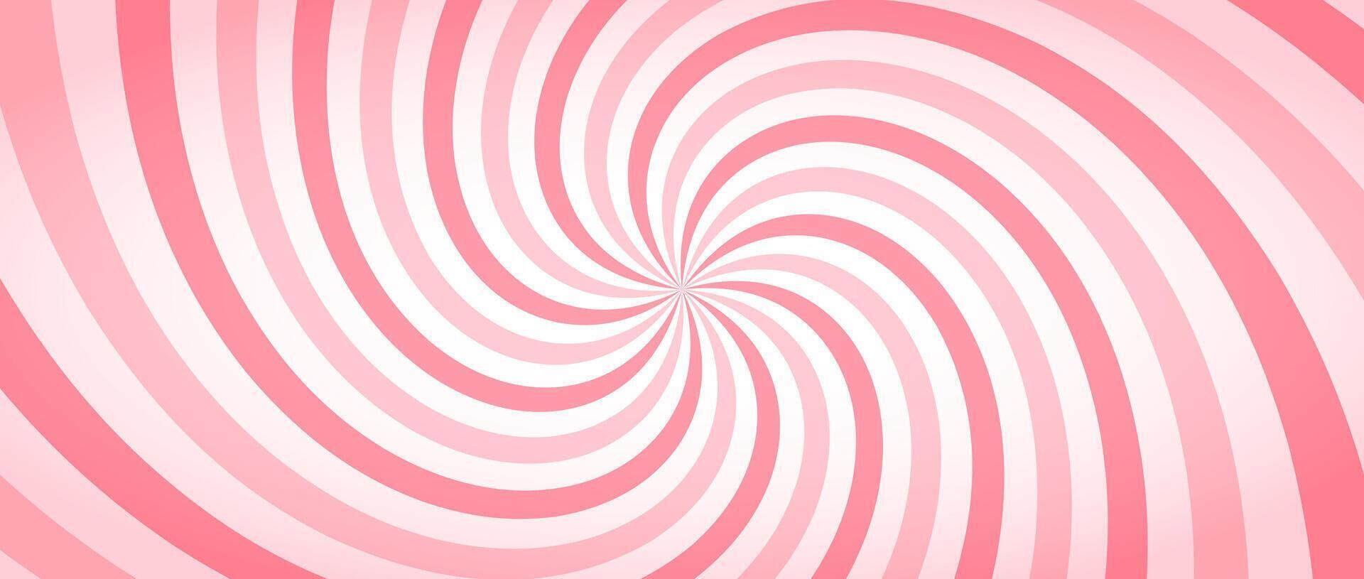 Candy color sunburst wallpaper. Abstract pink sunbeams design background. Spinning lines for template, banner, poster, flyer. Sweet rotating cartoon swirl, whirlpool. Warped backdrop vector