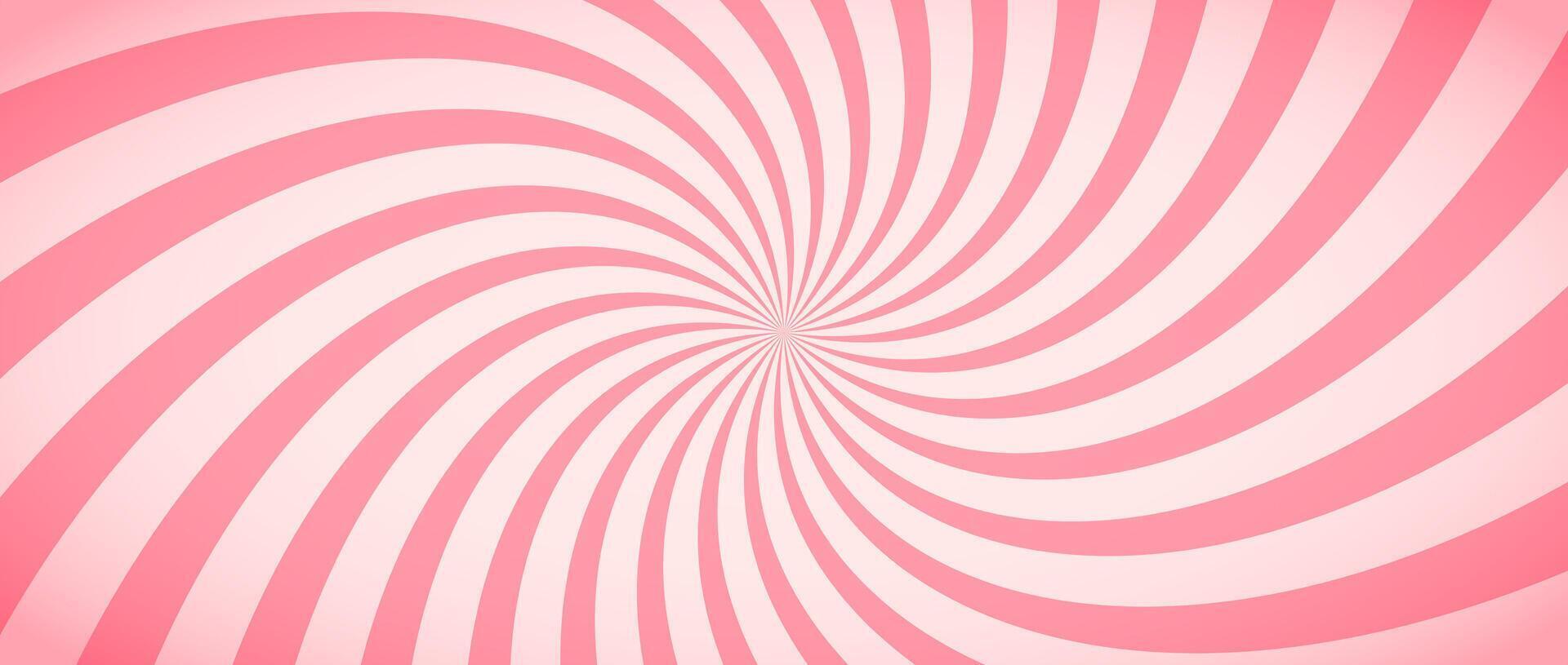 Candy color sunburst background. Abstract pink sunbeams design wallpaper. Colorful spinning lines for template, banner, poster, flyer. Sweet rotating cartoon swirl or whirlpool. vector
