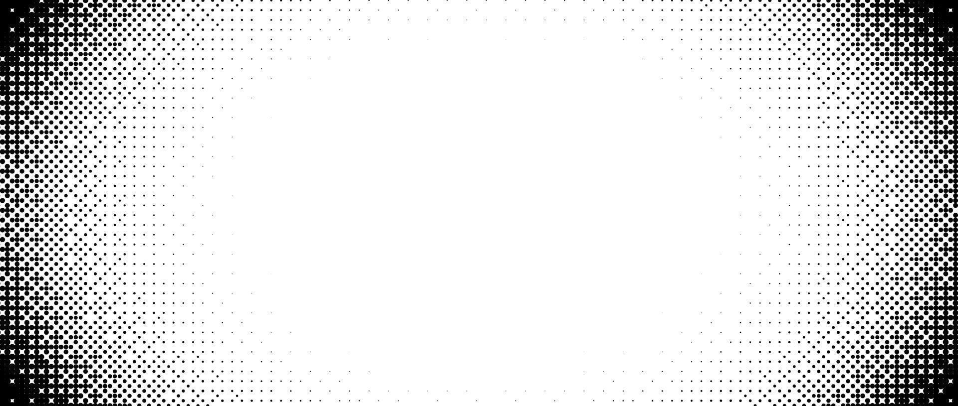 Pixelated radial gradient texture. Black and white bitmap dither central background. Abstract fade glitchy pattern. game screen wallpaper. Retro pixel art. Halftone wide border vector