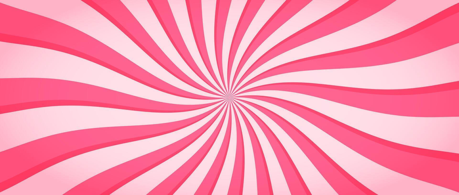 Candy color sunburst background. Pink rotating sunbeams design wallpaper. Colorful spinning lines for template, banner, poster, flyer. Sweet cartoon swirl or whirlpool. vector