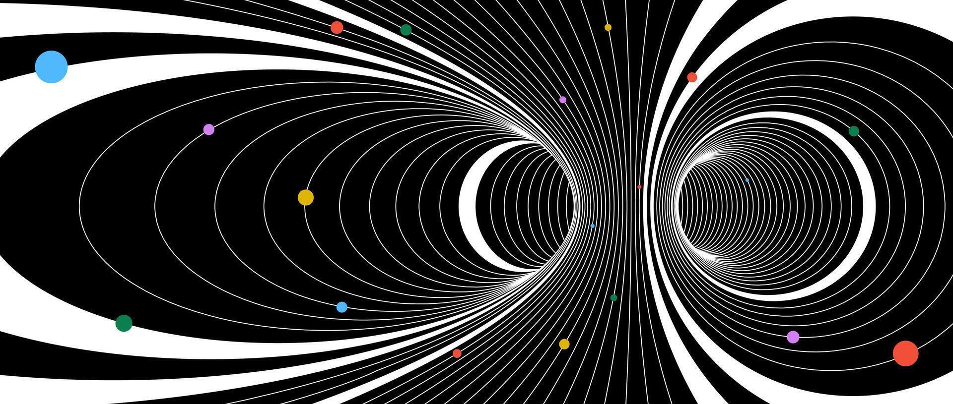 Abstract tunnel wireframe structure. Colorful geometric universe or space concept wallpaper. Futuristic energy lines on dark background. Funnel or vortex texture for banner poster. vector