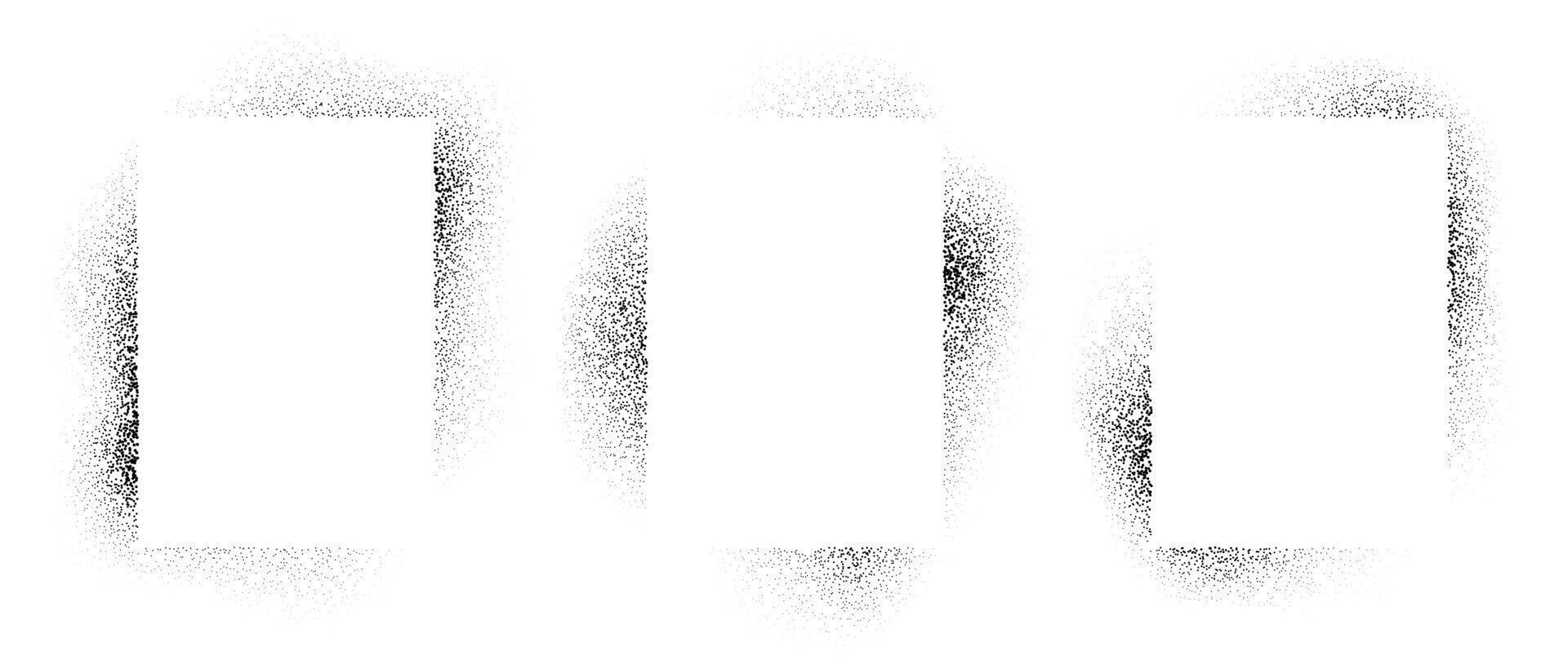 Set of rectangle frames with spray stencil effect. Grunge dotted squared border collection. Faded noise texture shape bundle. Black splattered elements for text box, banner, poster, template. vector