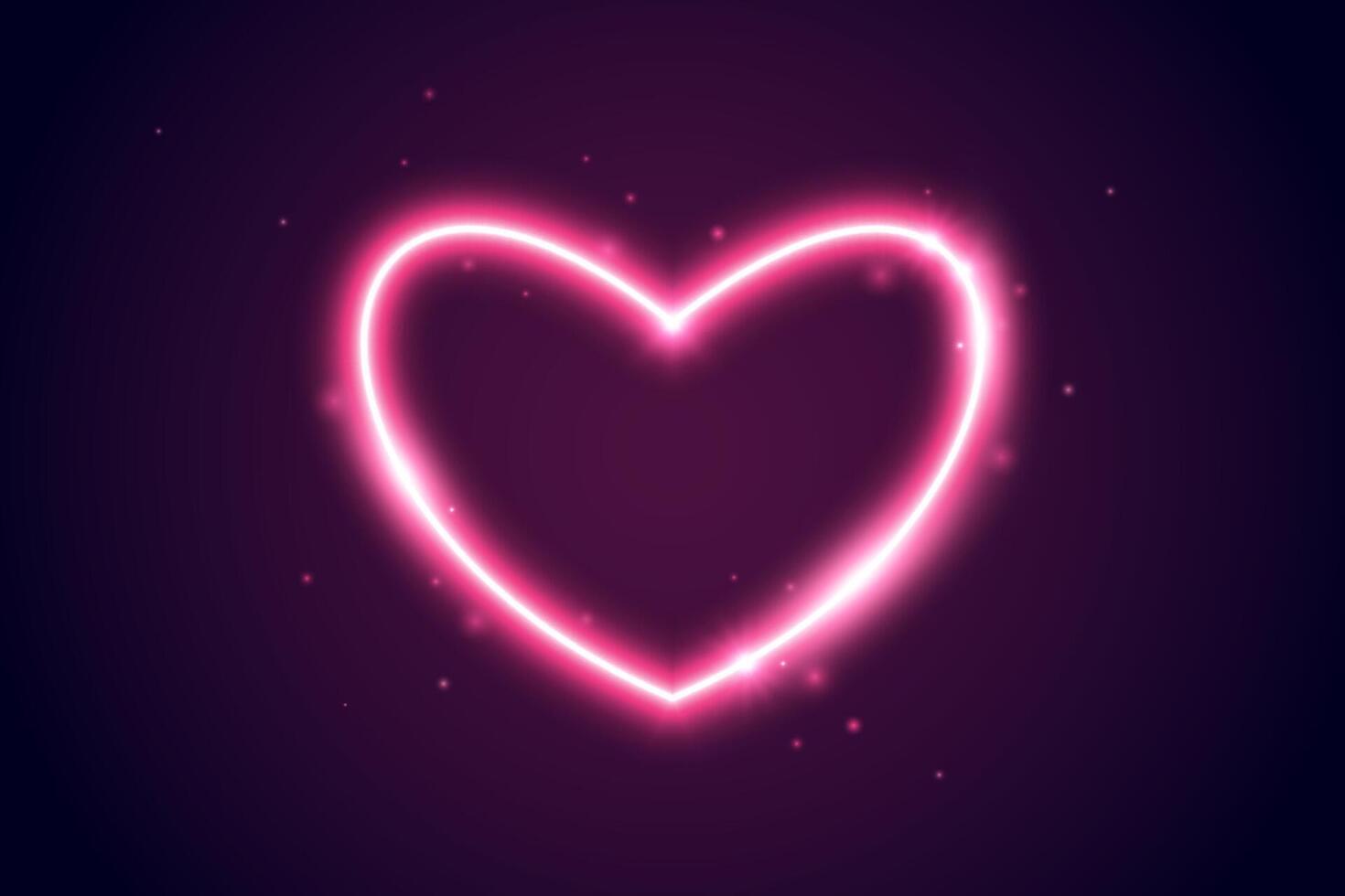 Neon glow heart frame. Illuminated pink heart-shaped shape with sparks. Neon color lighting design element for banner, poster, collage. Shining sign with sparkles. vector