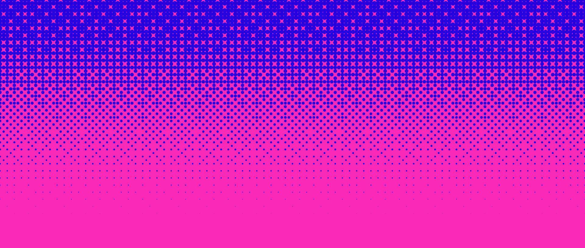 Pixelated bitmap gradient texture. Blue pink dither pattern background. Abstract glitchy pattern. 8 bit game screen wallpaper. Wide pixel art retro illustration. Horizontal backdrop vector
