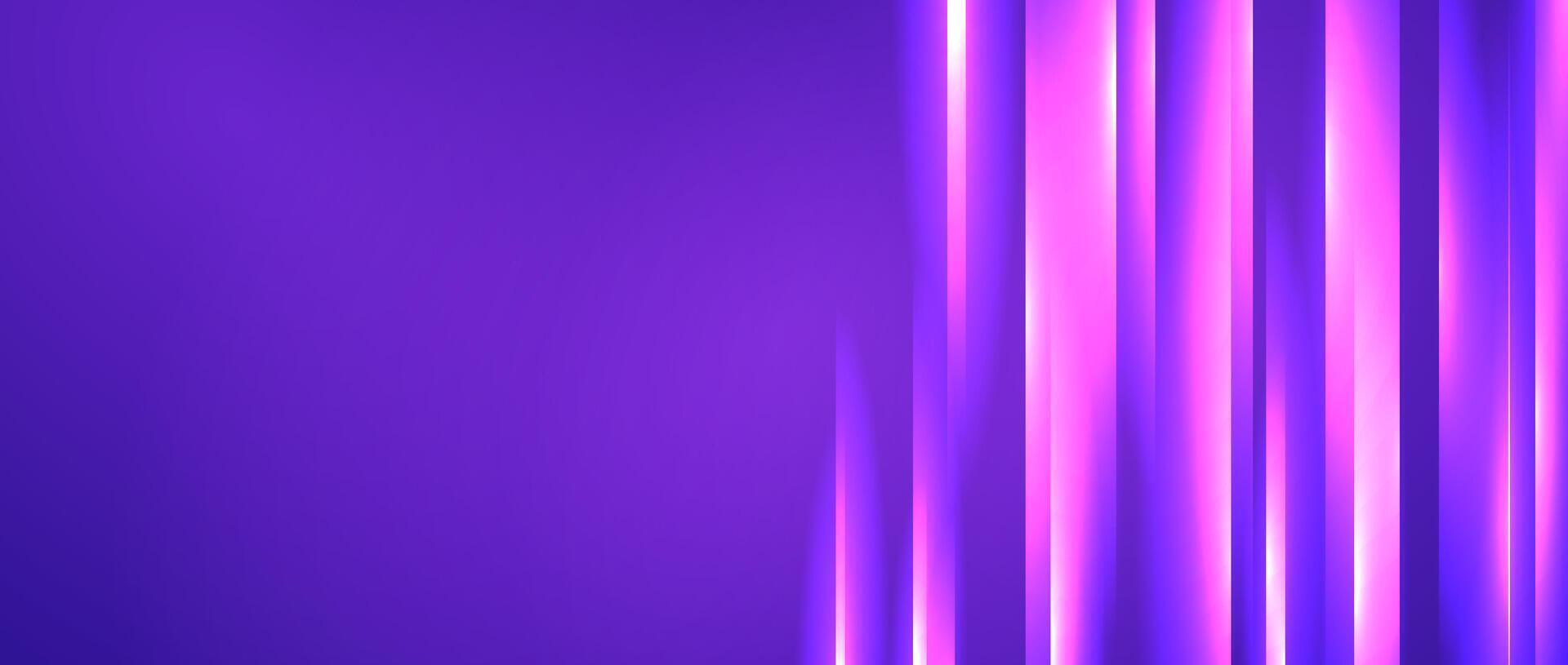 Glowing gradient lines background. Purple neon light stripes wallpaper. Abstract motion effect trails backdrop for banner, poster, presentation, cover, booklet, brochure, flyer. Tech illustration vector
