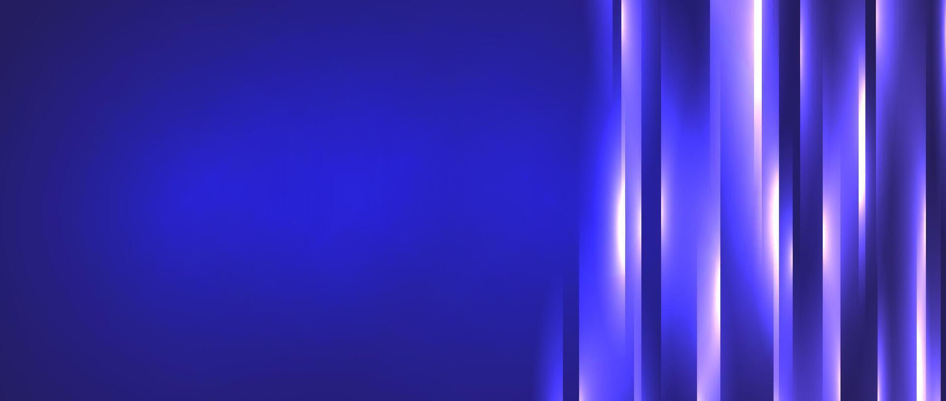 Glowing shine lines background. Blue neon light stripes wallpaper. Abstract motion effect trails backdrop for banner, poster, presentation, cover, brochure, flyer. Tech illustration vector