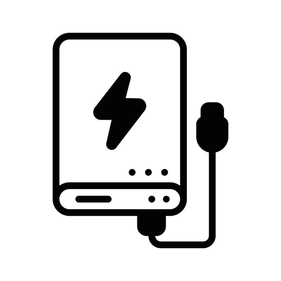 A glyph icon representing power bank mobile charging. vector