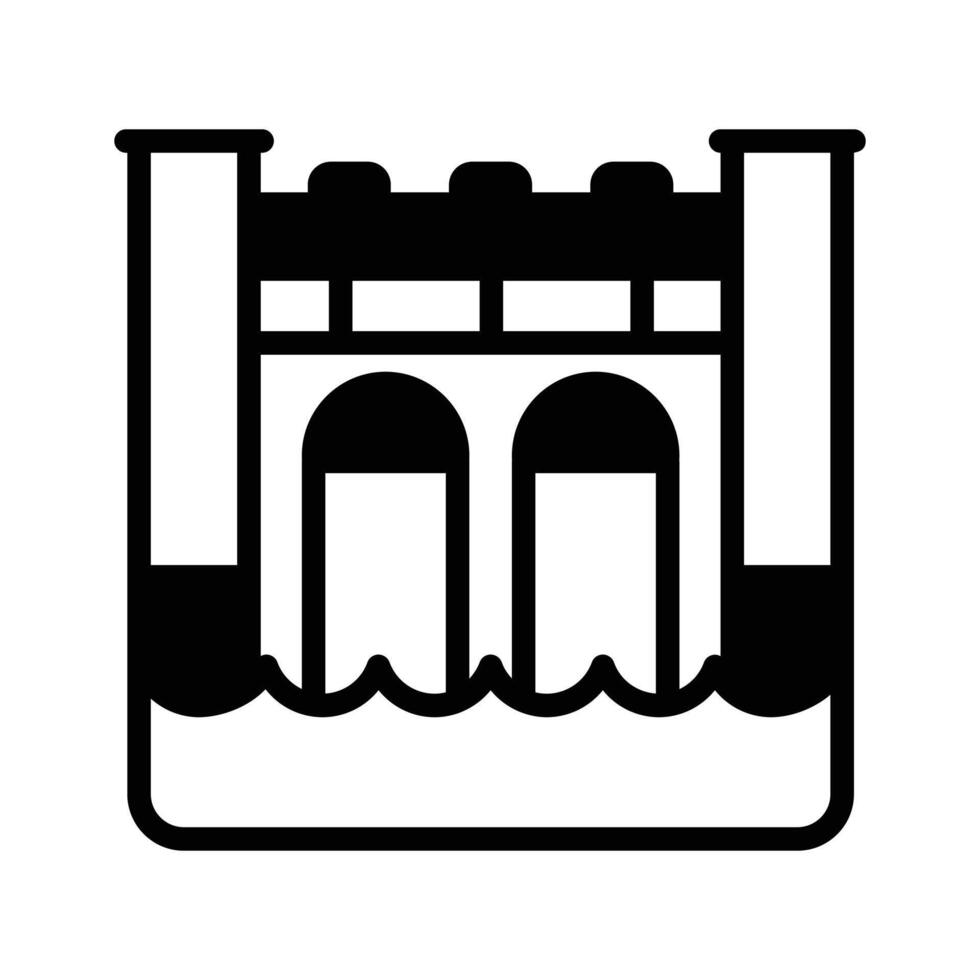 A unique glyph icon of dam generating hydropower flow. vector