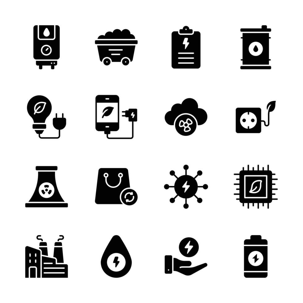 Check this premium pack of sustainability and renewable power glyph icons vector
