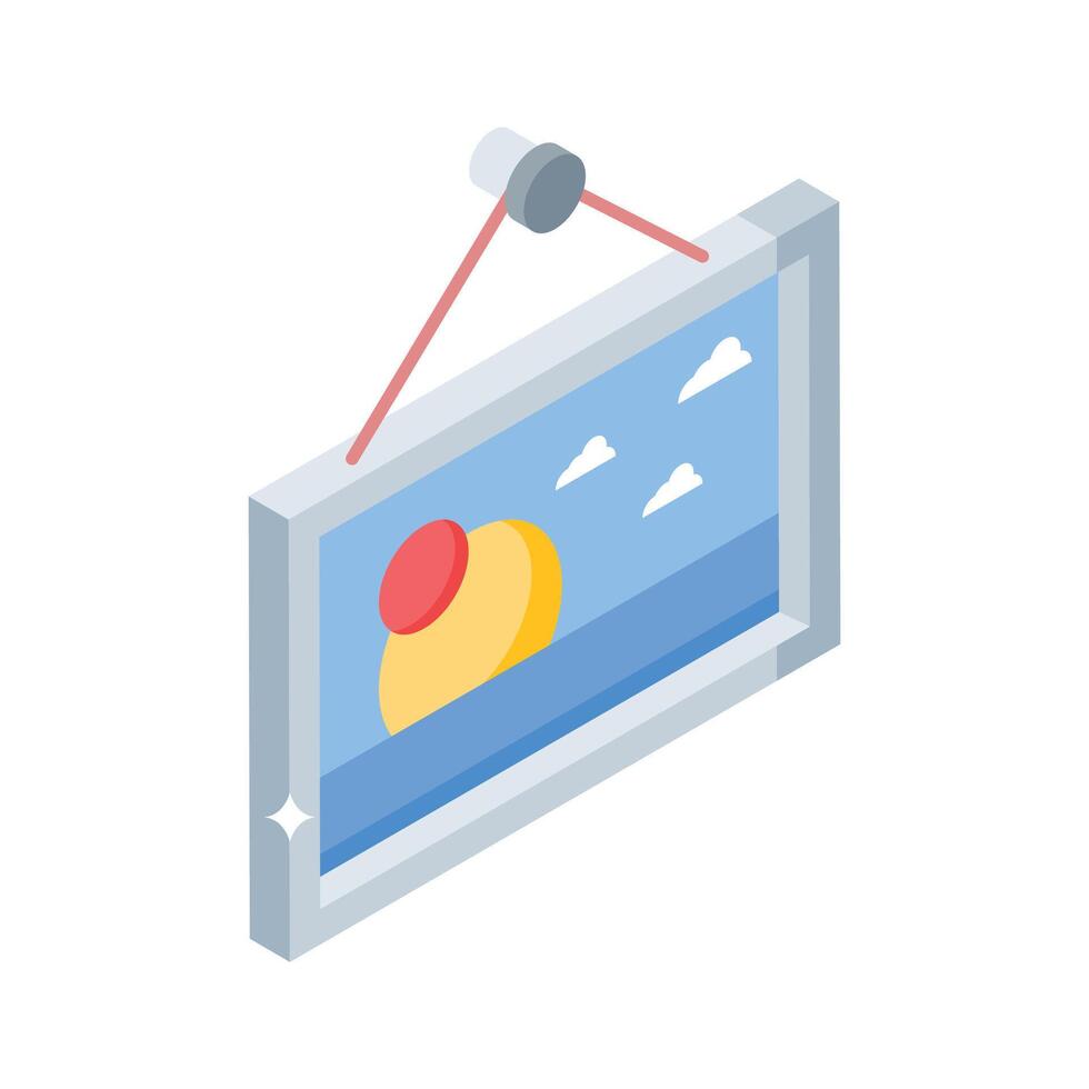 Trendy isometric style icon of framed hanging painting vector