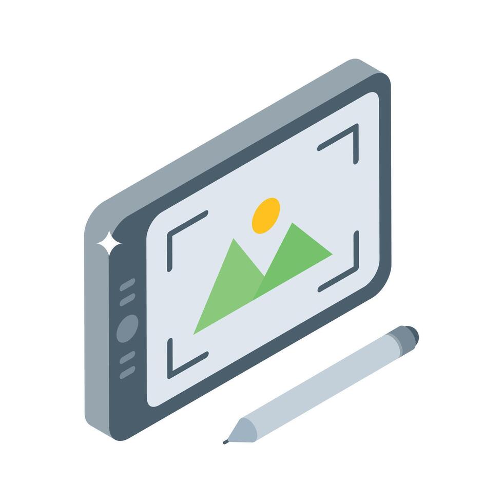 Well crafted isometric icon of drawing on digital tablet vector
