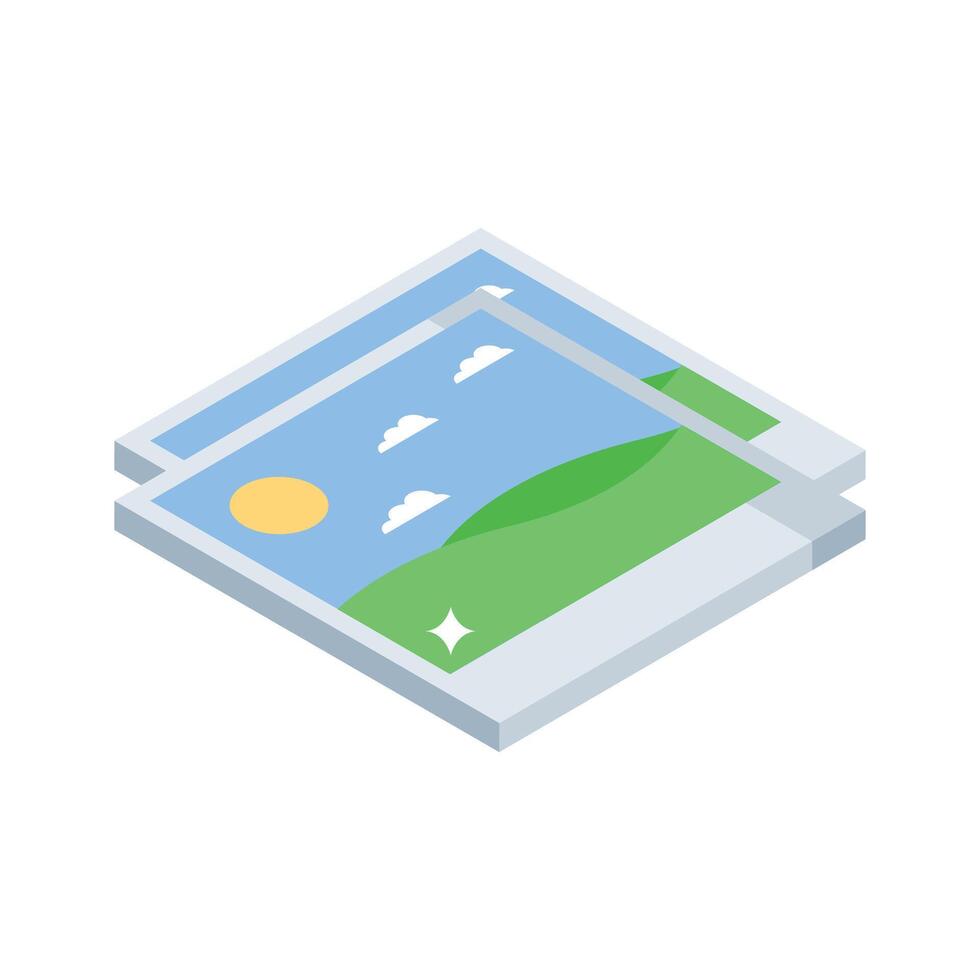 Premium isometric style icon of saved digital images stack vector
