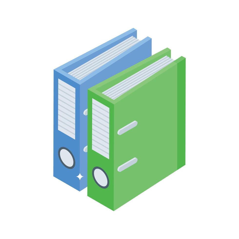 Easy to edit isometric icon of labeled binders archive vector
