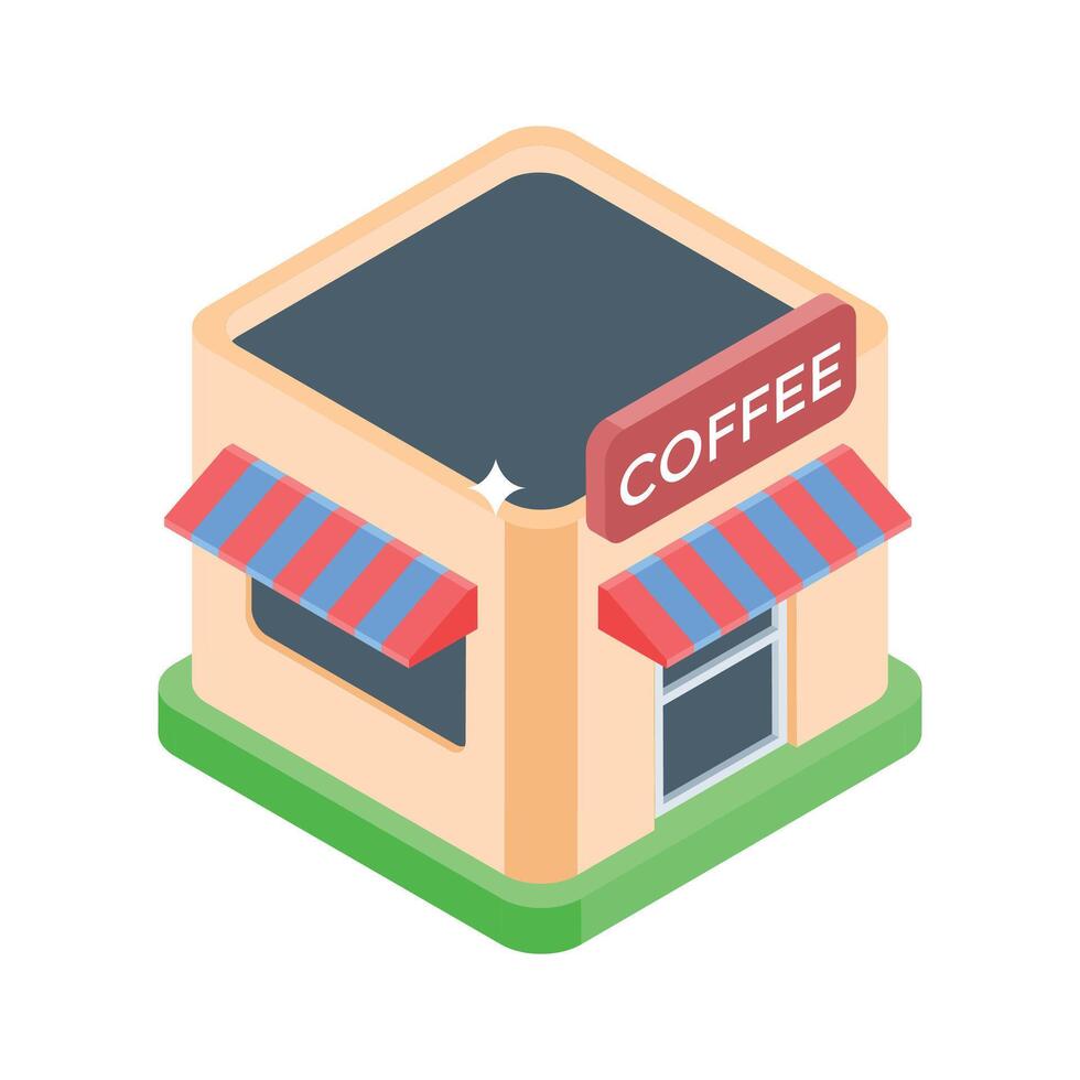 A modern 3d style icon of cozy coffee shop vector