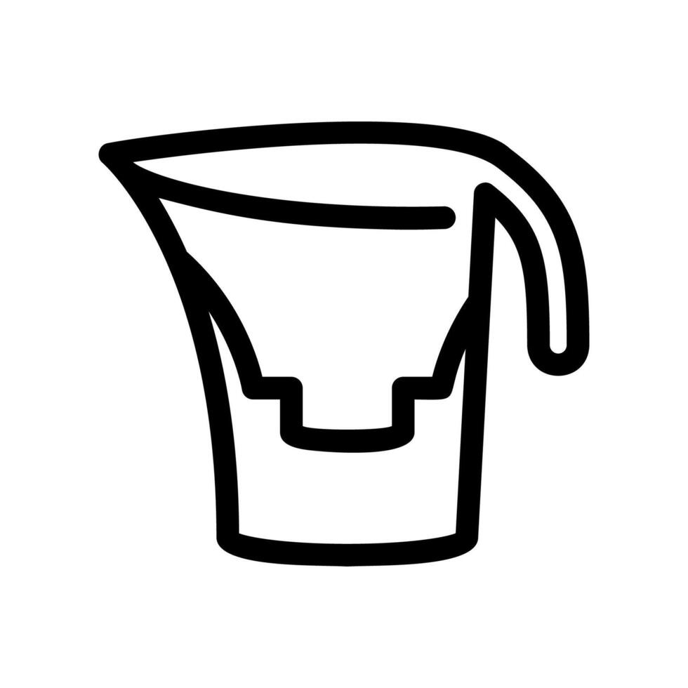 Water filter pitcher with a handle and internal cartridge, line art vector