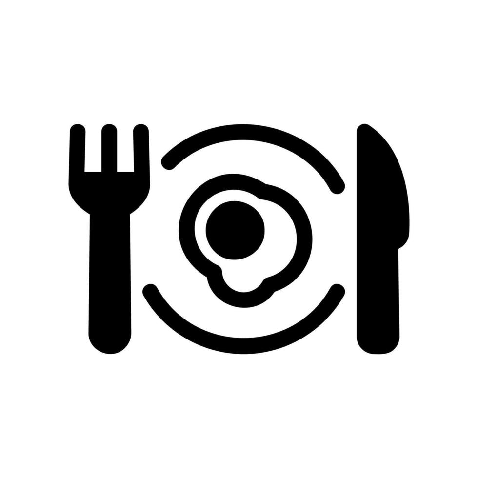 Breakfast Meal Icon Fried Egg on Plate with Fork and Knife vector