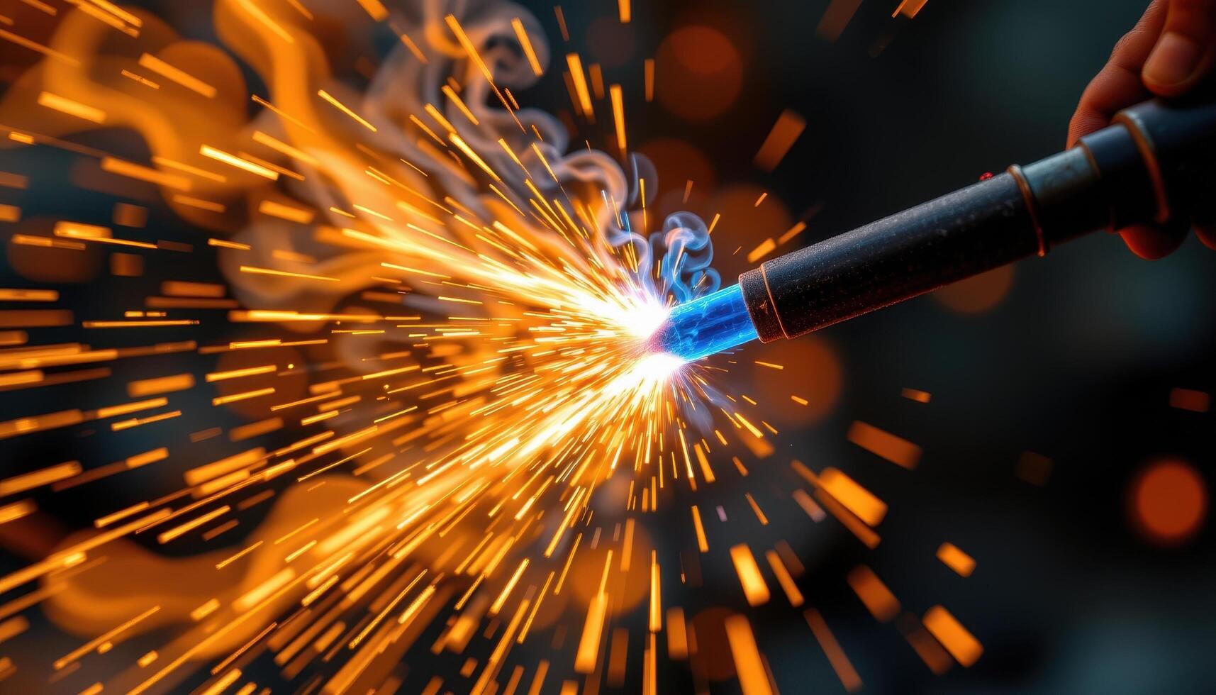 close up view of intense fire bursting from a welding torch. photo