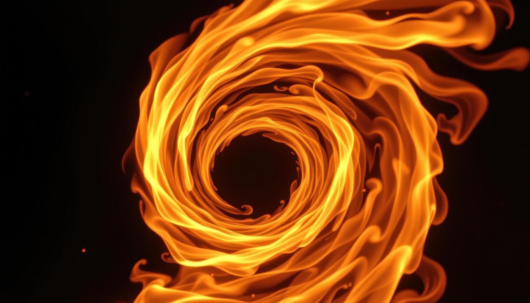 close up view of a swirling flame inside a fire tornado simulation, with tongues of fire twisting rapidly in a spiral column. photo