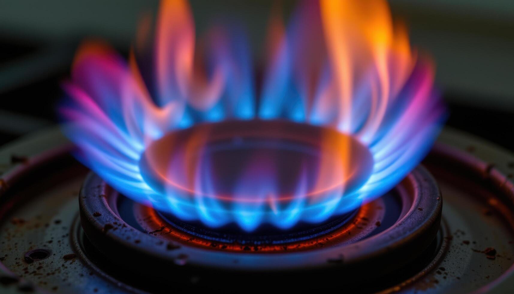close up view of a blue flame burning steadily in a laboratory burner, with clear definition between its inner and outer layers. photo
