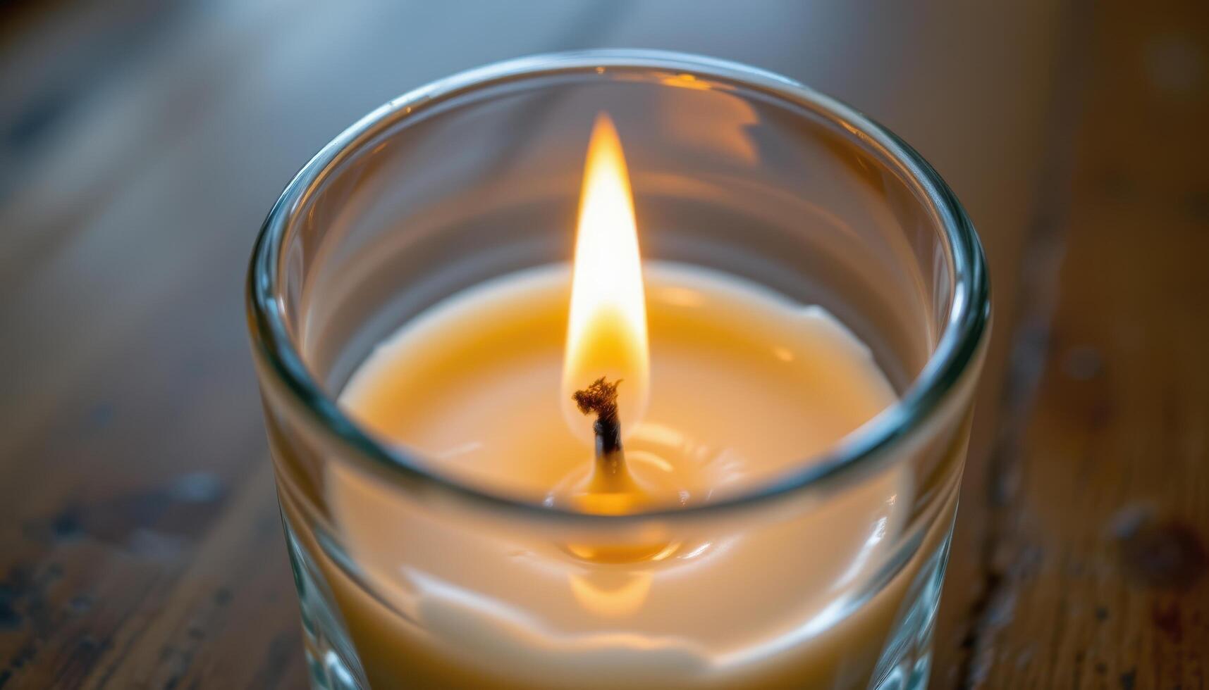 close up view of a single flame dancing gracefully within a windproof glass candle holder. photo