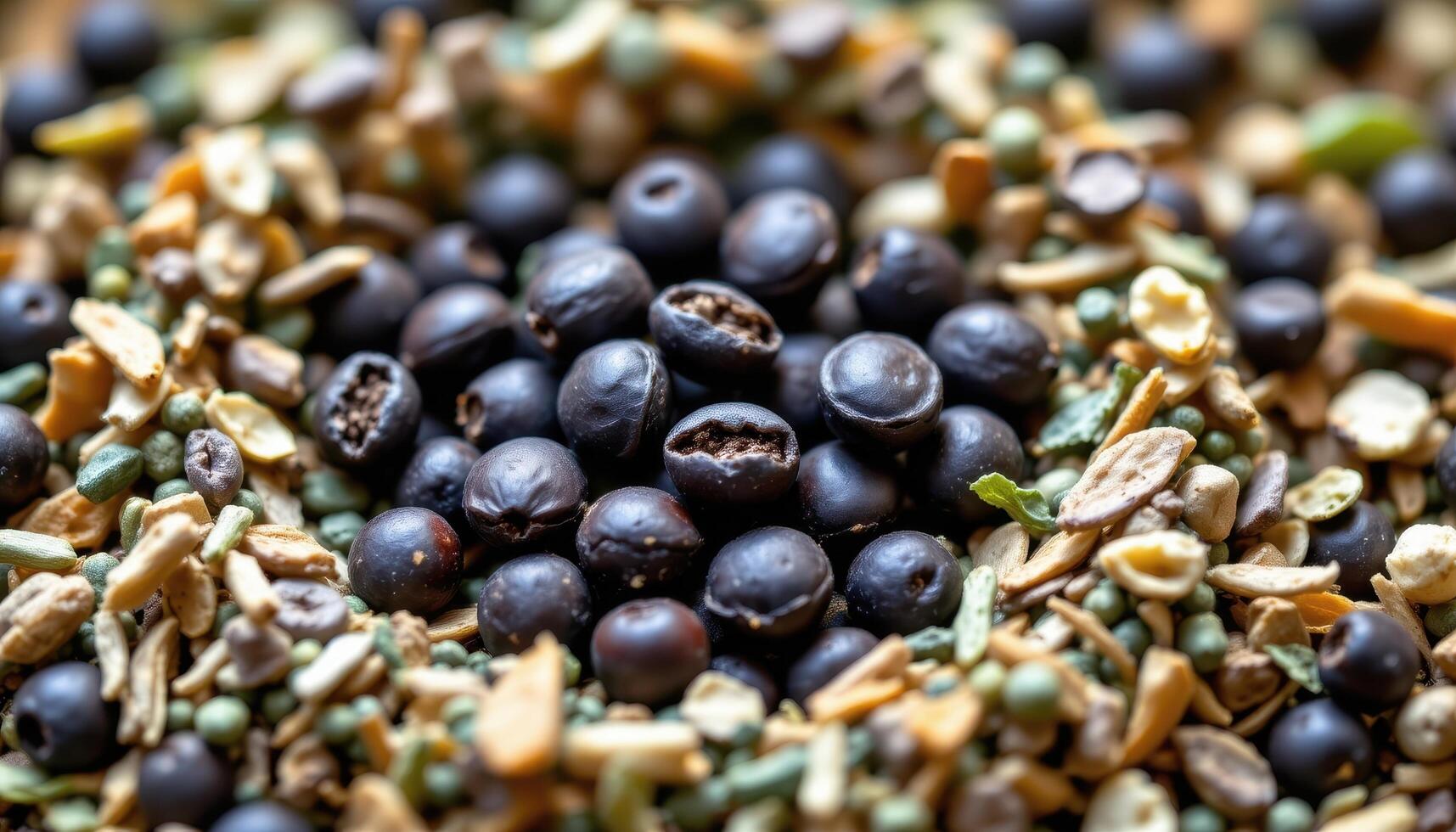 close up view of borage seeds dark and oval, nestled in a pile of herbal chaff. photo