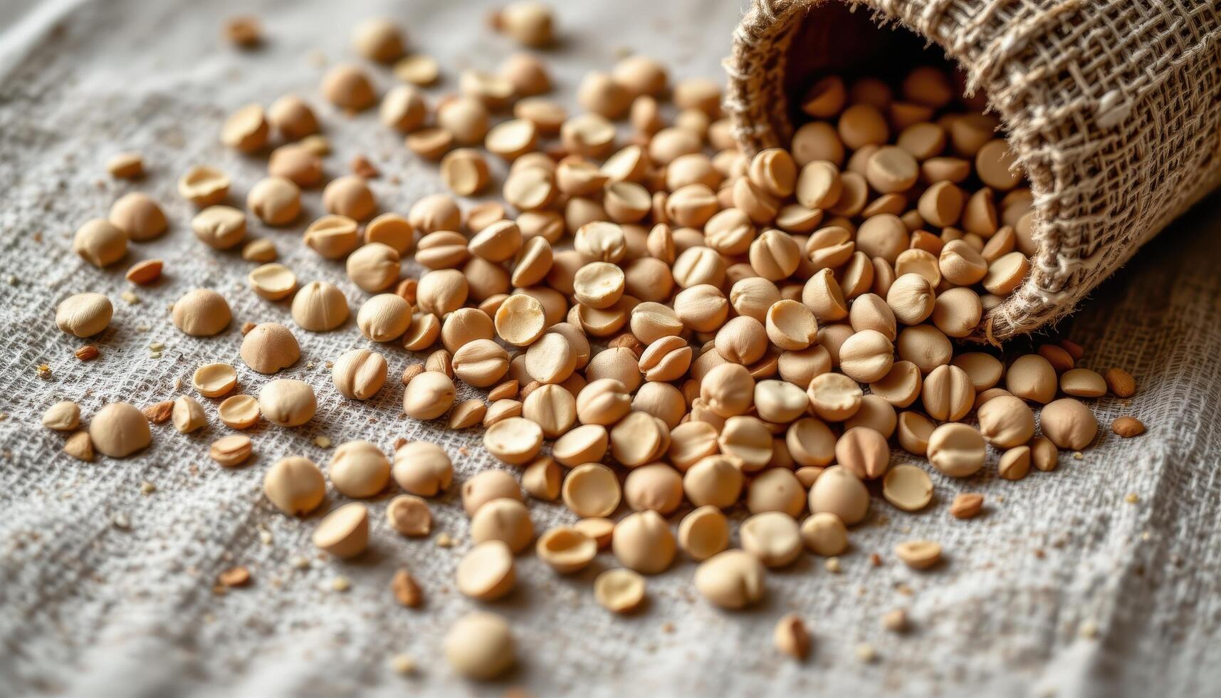 close up view of clover seeds spilled onto linen fabric, reflecting natural earth tones. photo