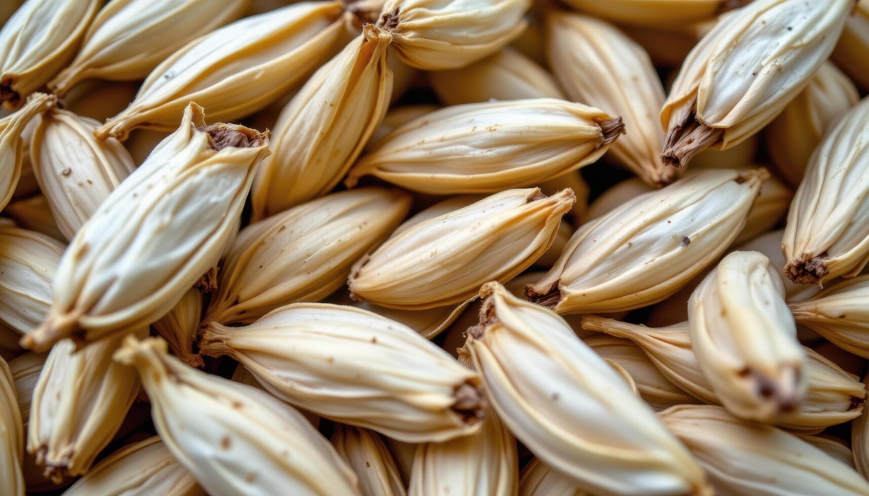 close up view of sunflower seed husks after removal lying in a curled pattern. photo