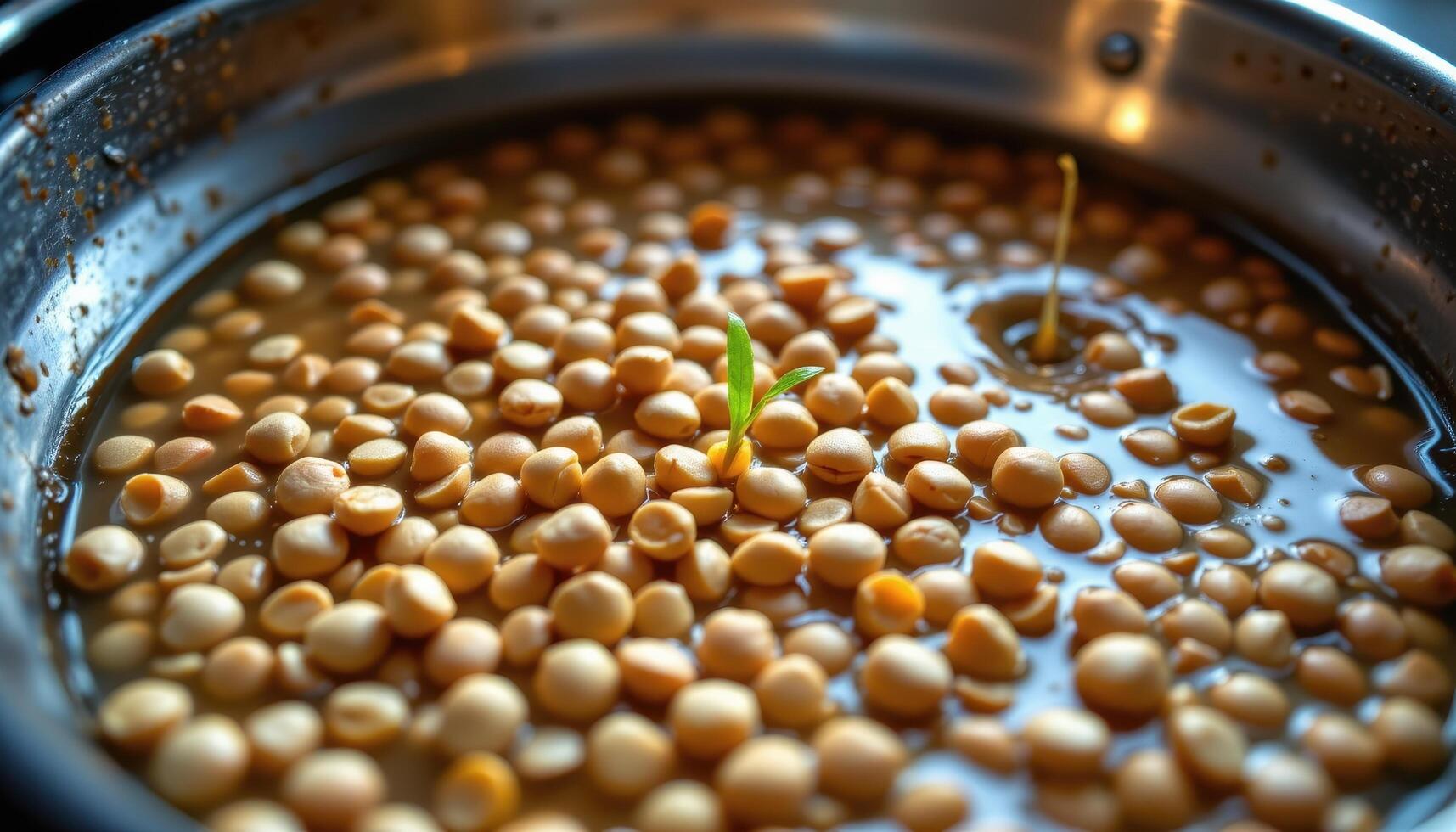 close up view of soaked fenugreek seeds beginning to sprout under a warm light. photo