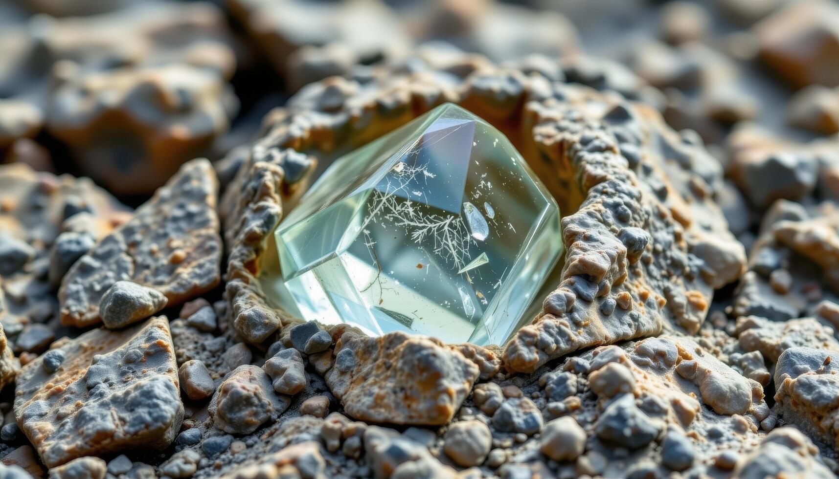 close up view of a raw beryl crystal embedded in a granite matrix. photo