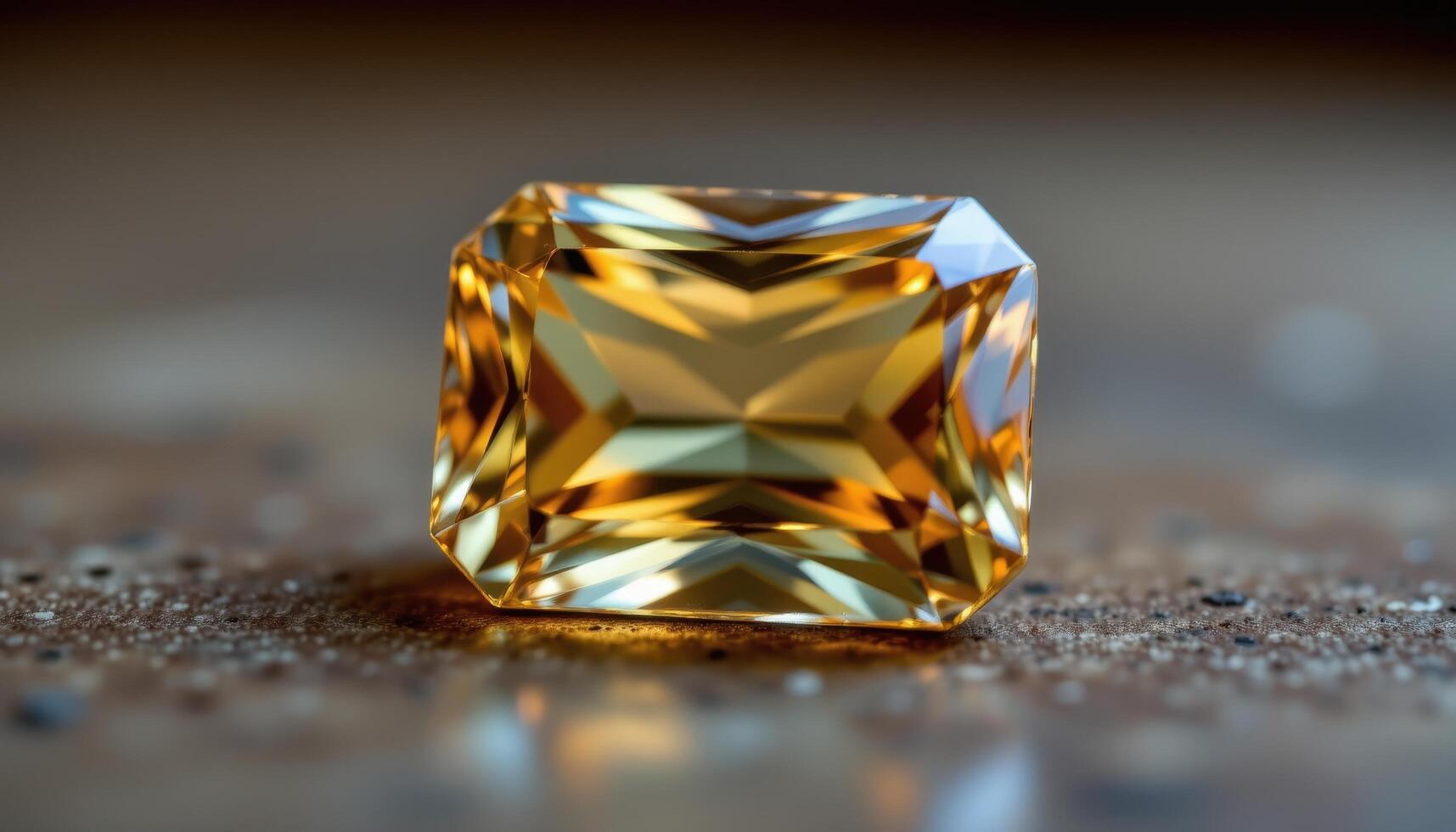 close up view of a topaz gem displaying warm golden tones and sharp faceted reflections. photo