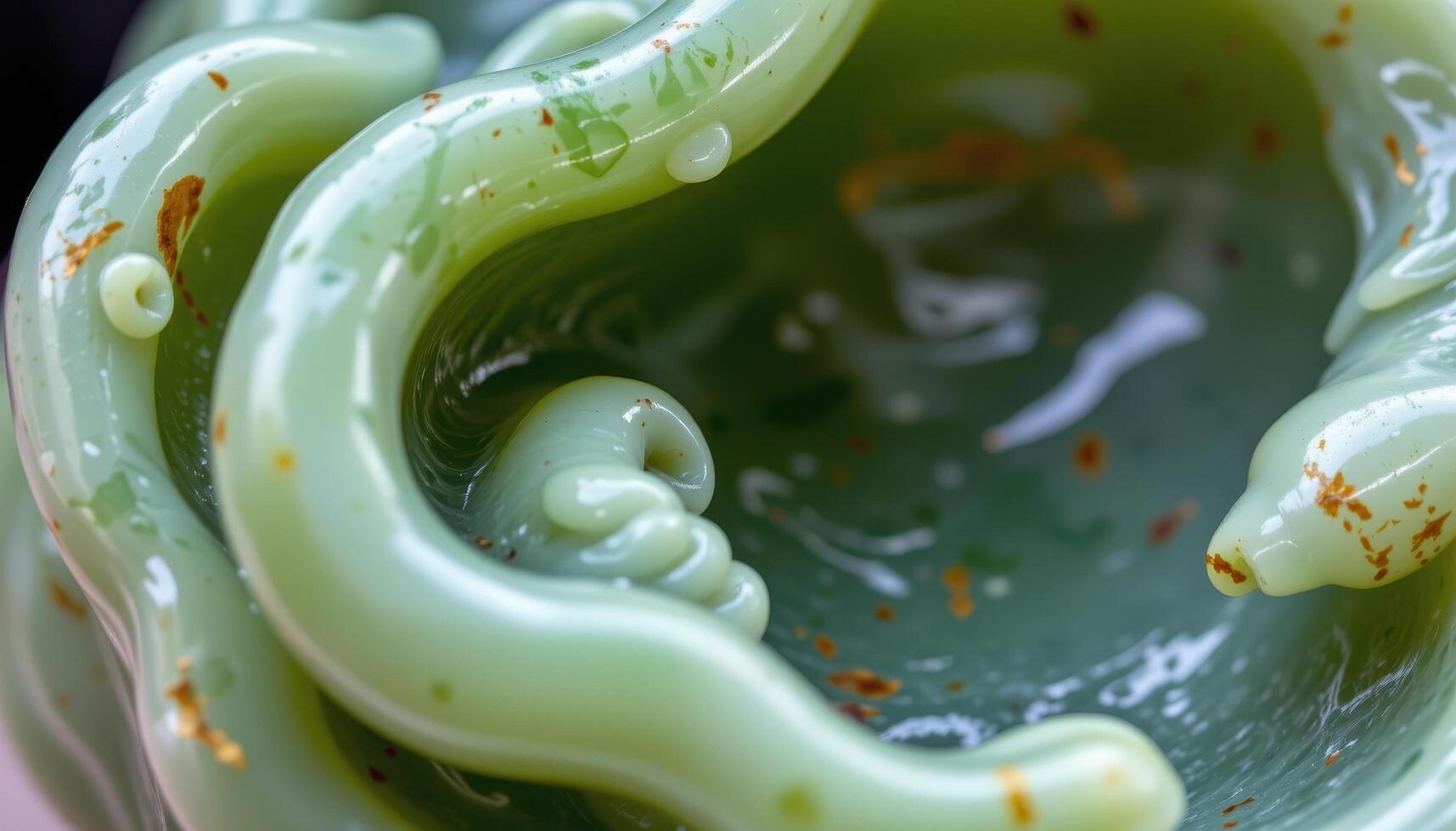 close up view of a nephrite jade carving showing smooth curves and soft green tones. photo
