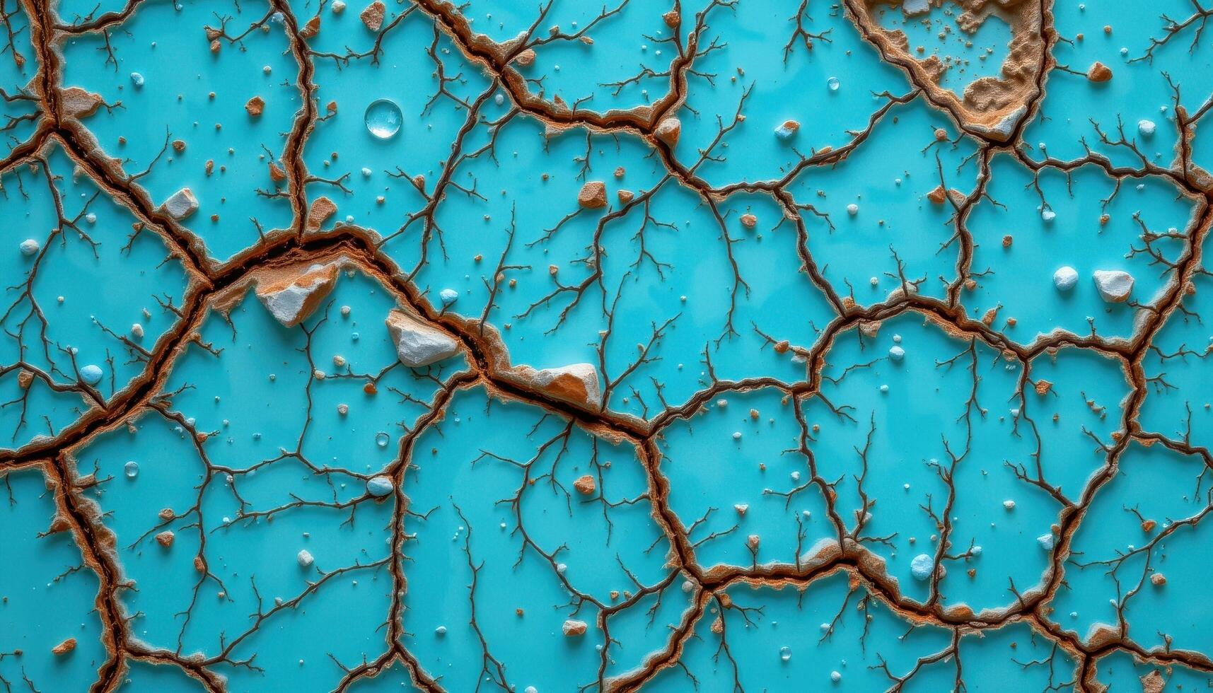 close up view of a turquoise slab with spiderweb matrix and vibrant cyan coloring. photo