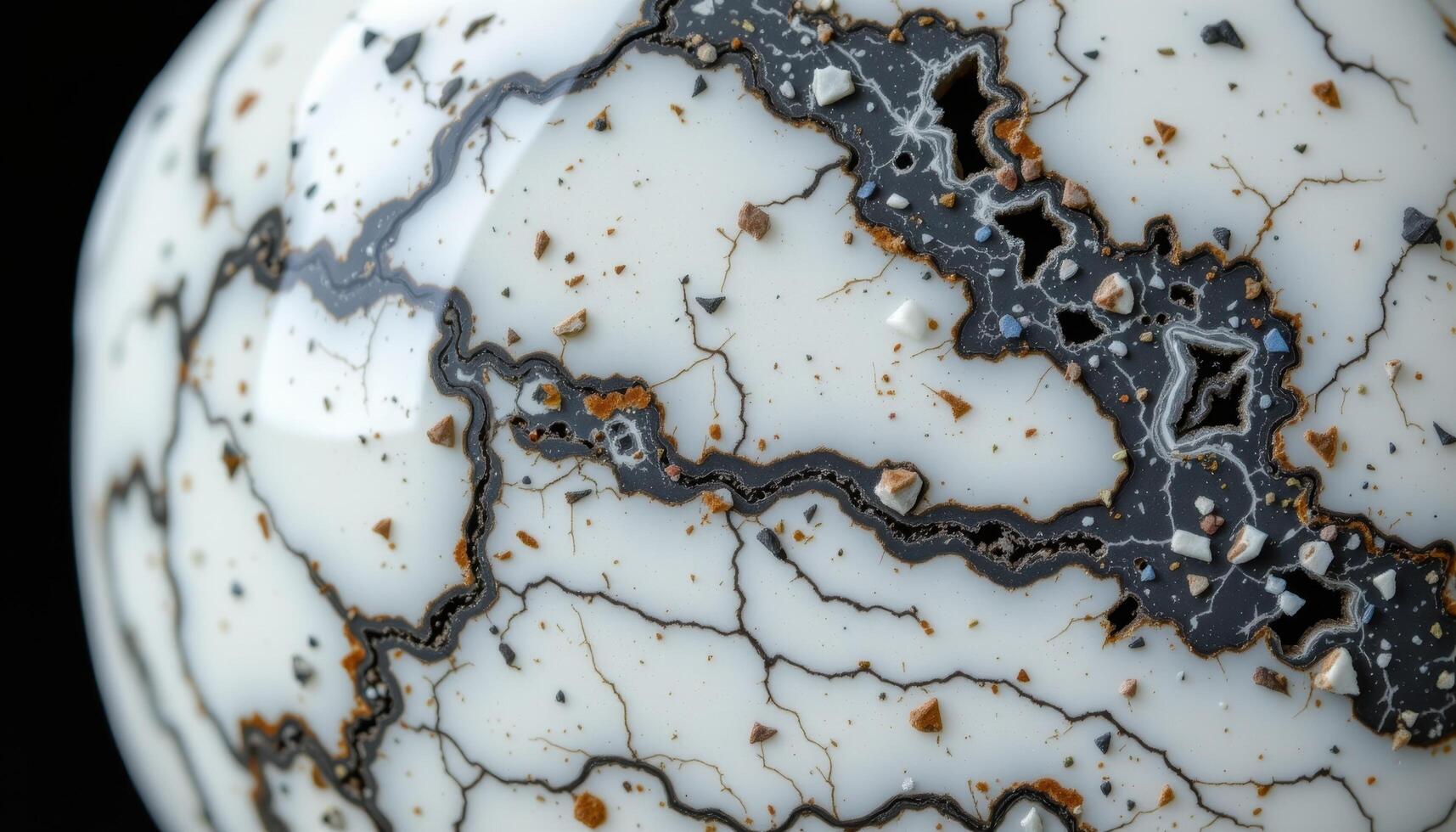 close up view of a polished howlite with snow white body and dark gray veining. photo