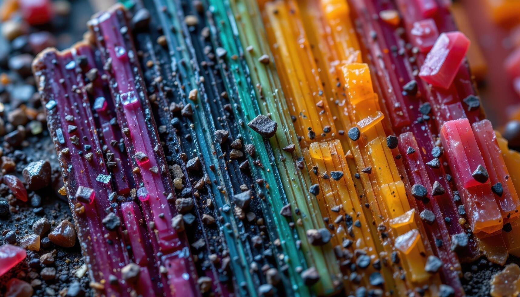 close up view of a raw tourmaline crystal with vertical striations and vivid color zoning. photo
