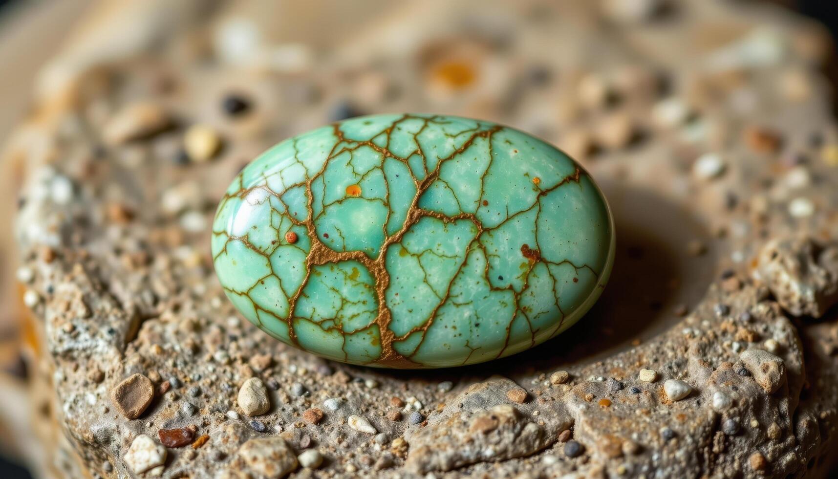 close up view of a polished garnierite stone with mint green sheen and smooth oval shape. photo