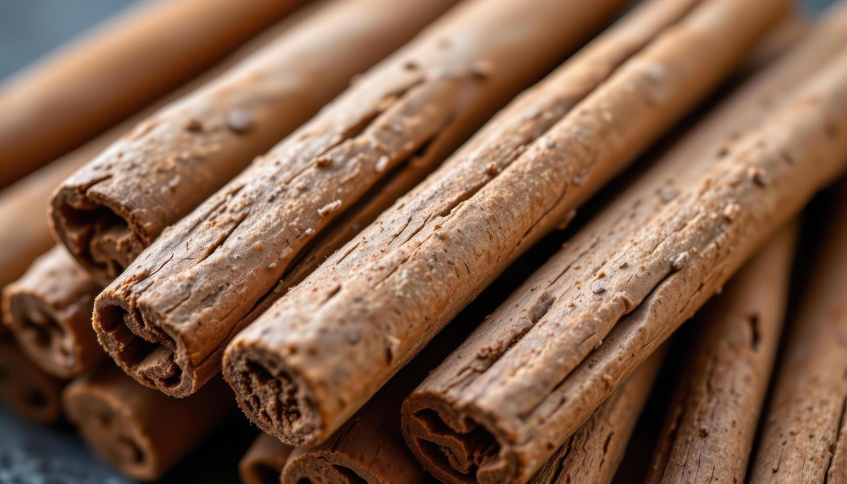 close up view of cinnamon sticks with rough bark textures bundled together. photo