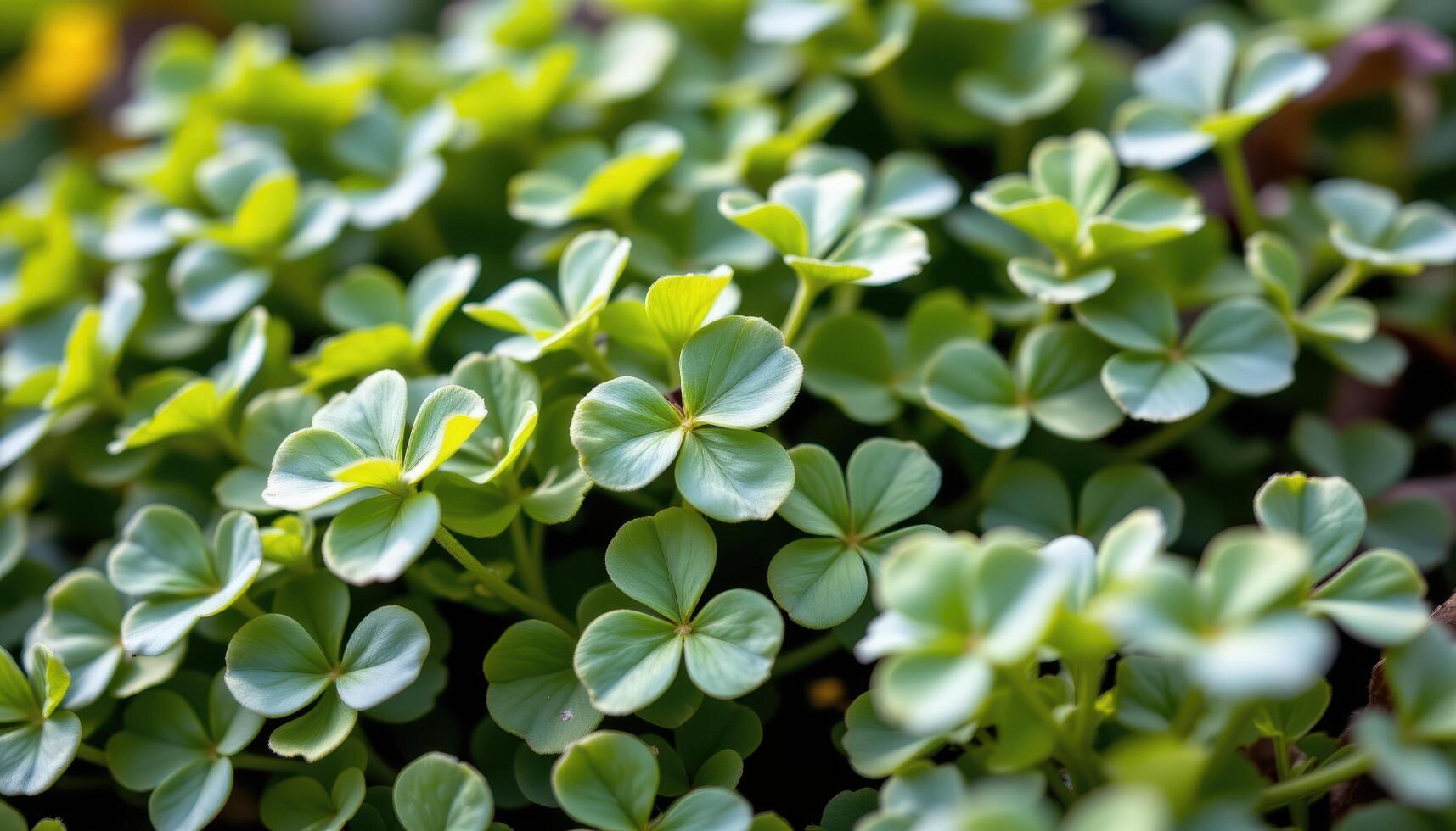 close up view of a patch of clover with vivid green leaves layered over each other. photo