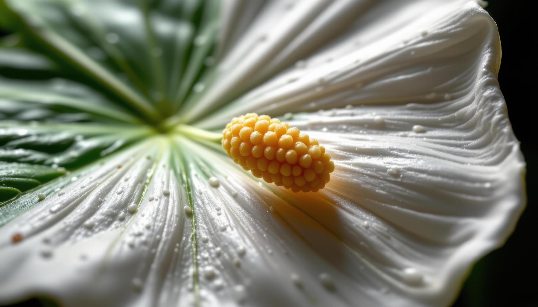 close up view of the glossy texture of a peace lily leaf under studio lighting. photo