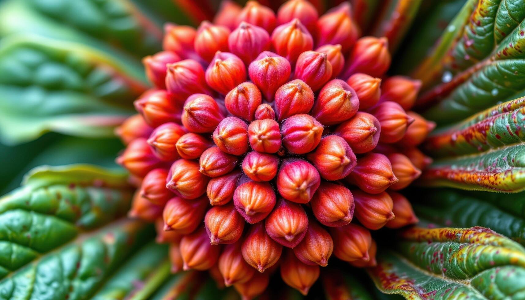 close up view of celosia flower's brain like pattern in shades of crimson and gold. photo