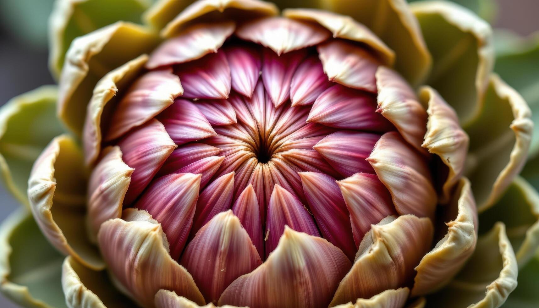 close up view of artichoke petals beginning to separate at the peak of maturity. photo