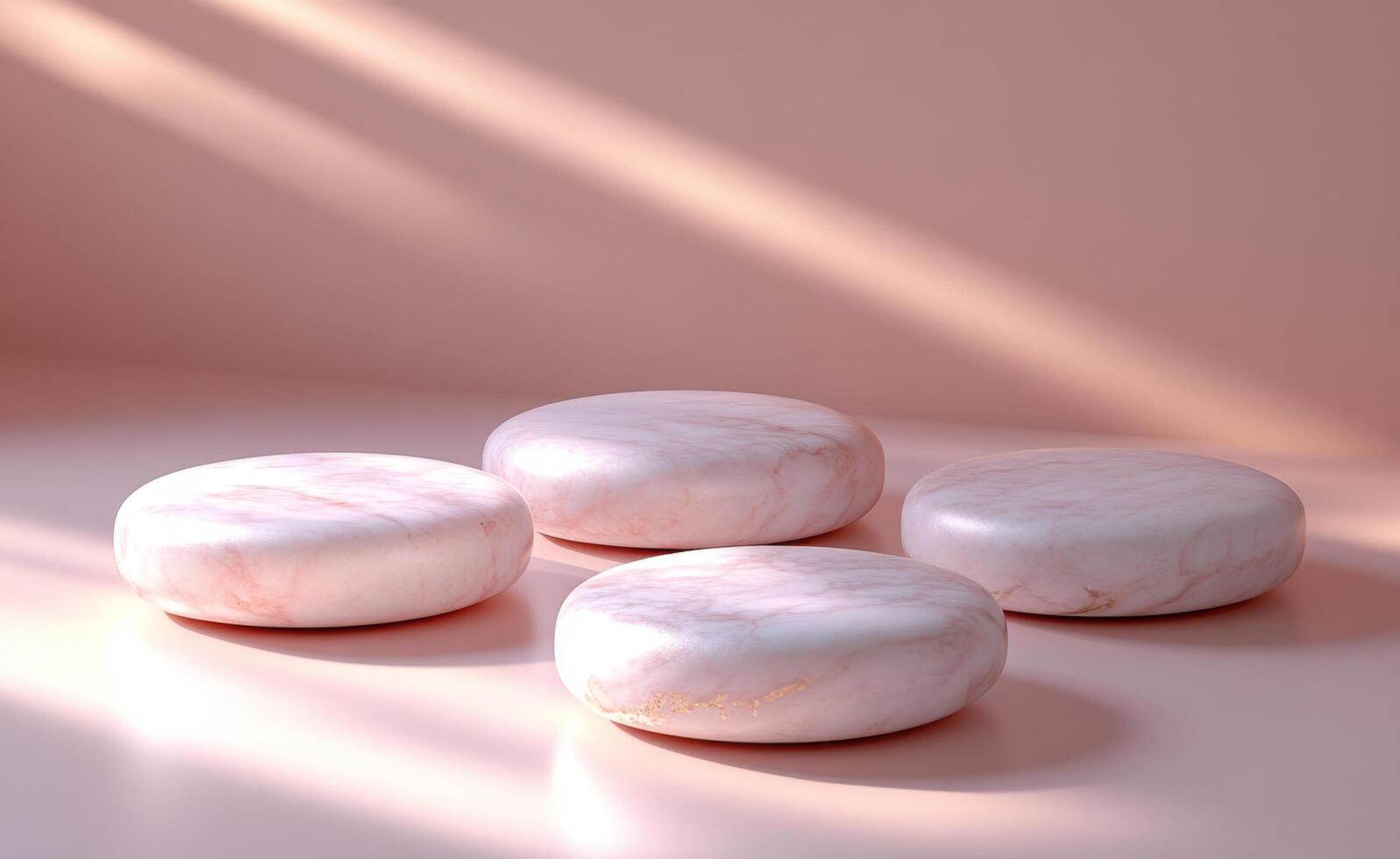 Elegant empty podium and product pedestal display with soft pink marble round shapes, perfect for showcasing beauty items and cosmetics in a stylish setting photo