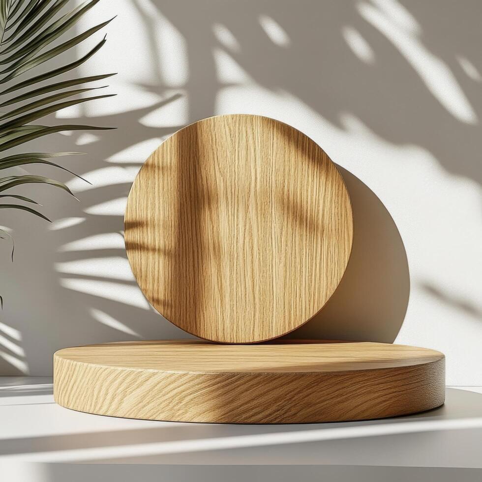 Empty podium and product pedestal for display showcasing modern design elements, ideal for cosmetic products, emphasizing clean lines and minimalistic aesthetics photo