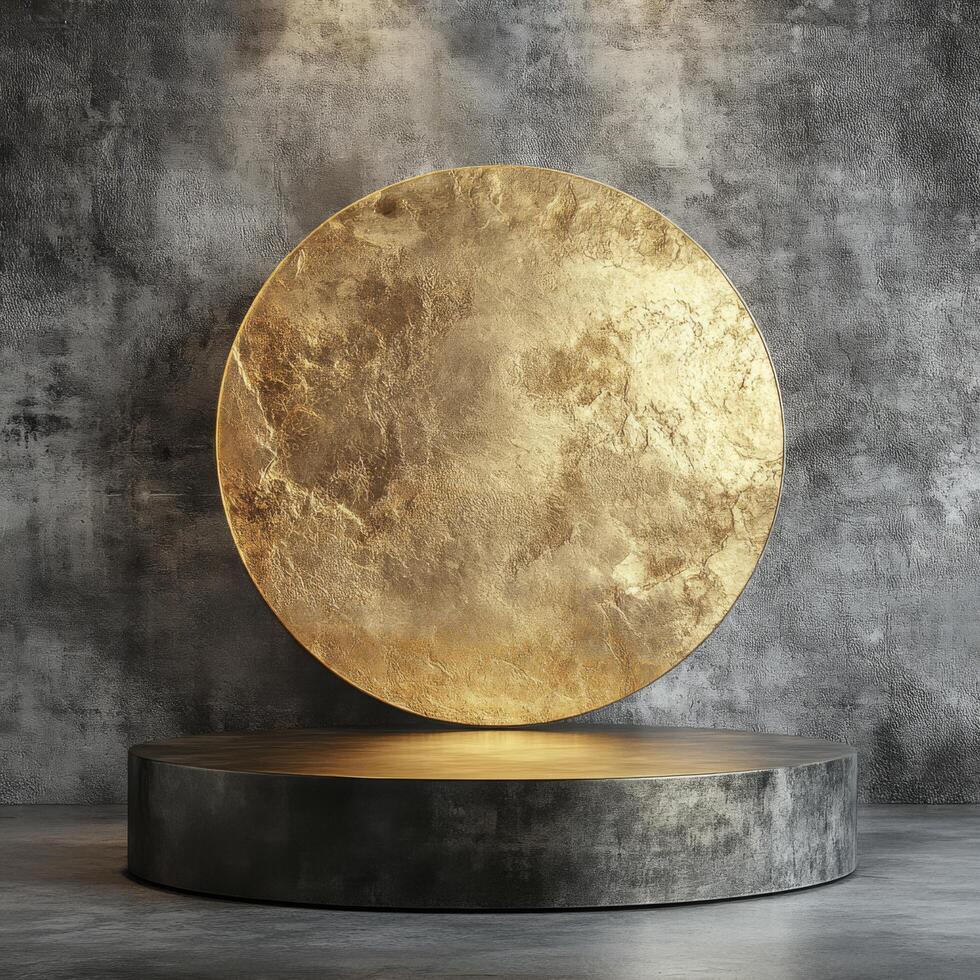 Empty podium display for product presentation with a prominent product pedestal showcasing essential cosmetics in an elegant setting of modern design and sophisticated textures photo